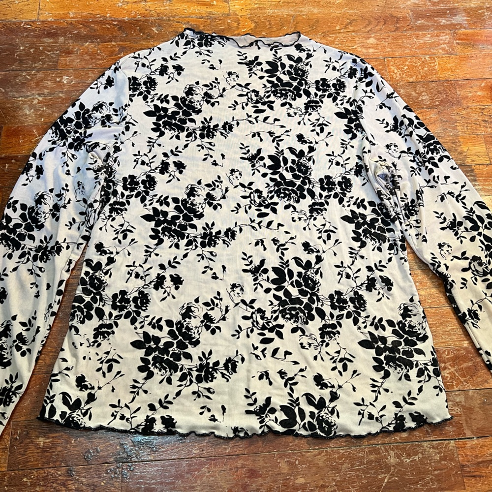 SHEIN Black and Cream Floral Blouse